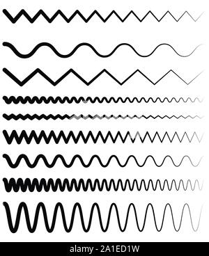 Ondulé, zig-zag, lignes déformées. Diviseurs de ligne horizontale Illustration de Vecteur