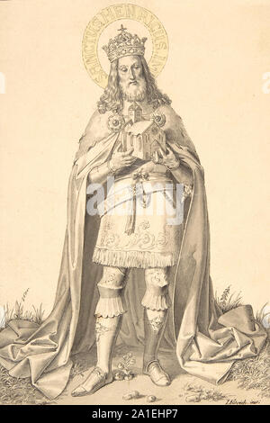 Saint Henry (l'empereur Henri II). Gravure médiévale. Henry II (6 mai 973 - 13 juillet 1024), également connu sous le nom de Saint Henry l'exubérante, Obl. S. B., était Saint Empereur Romain de 1014 jusqu'à sa mort en 1024 et le dernier membre de la dynastie des empereurs ottoniens comme il n'avait pas d'enfants. Le duc de Bavière à partir de 995, Henry est devenu le roi de l'Allemagne à la suite du décès soudain de son cousin, l'empereur Otton III en 1002, est couronné roi d'Italie en 1004, et fut couronné par le pape comme empereur en 1014. Banque D'Images