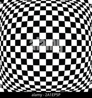 Le bombement des 3d, convexe, globulaire, distorsion, déformation protubérant, damier de carrés blancs et noirs, l'arrière-plan. L'allégement, sphérique, emboss Illustration de Vecteur