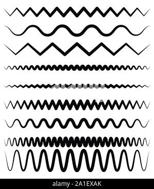 Ondulé, zig-zag, lignes déformées. Diviseurs de ligne horizontale Illustration de Vecteur