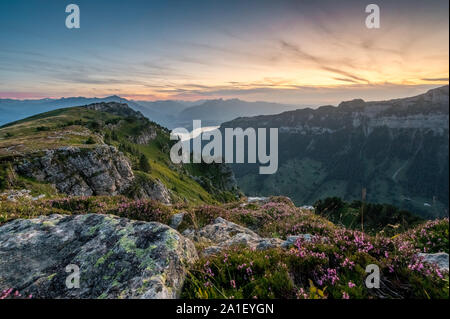 Abendstimmung am Thunersee und Niederhorn Spiez mit Banque D'Images