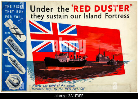 British, WW2, l'effort de guerre, la marine marchande, en vertu de la 'Red Duster', ils soutiennent notre île forteresse, poster, 1939-1946 Banque D'Images