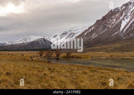 Vue sur la scène de l'image contre les montagnes couvertes de neige pendant la saison d'hiver en Patagonie, Argentine Banque D'Images