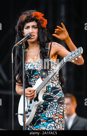 Amy Winehouse, V2008, Hylands Park, Chelmsford, Essex, Royaume-Uni - 17 août 2008. Banque D'Images