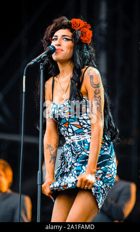 Amy Winehouse, V2008, Hylands Park, Chelmsford, Essex, Royaume-Uni - 17 août 2008. Banque D'Images