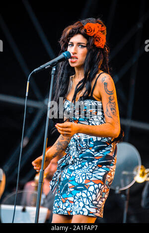 Amy Winehouse, V2008, Hylands Park, Chelmsford, Essex, Royaume-Uni - 17 août 2008. Banque D'Images