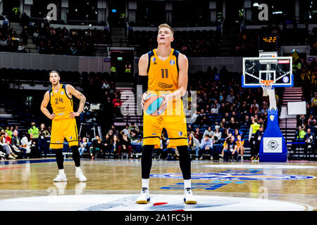 Jonas Jerebko, # 11 de Khimki Moscow en action lors d'un russe VTB United League entre Khimki Moscow et Zielona Gora.Khimki Moscow a gagné 79-75. Banque D'Images