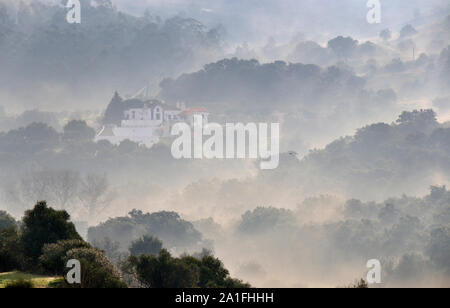 Parc Naturel d'Arrábida dans un matin brumeux. Palmela, Portugal Banque D'Images