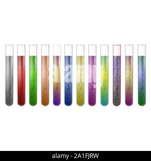 Tube à essai chimique défini avec des liquides colorés Illustration de Vecteur