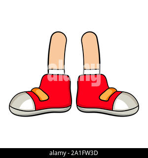 Les jambes avec des chaussures chaussures sport enfant dessin animé isolé sur fond blanc Banque D'Images