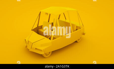 Jaune, faible isométrique dessin animé poly car. 3D illustration. Banque D'Images