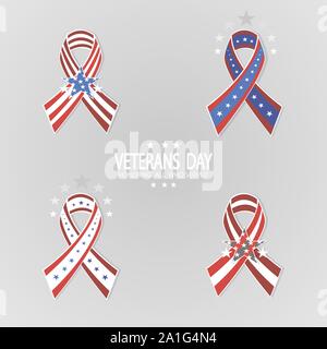 Set de rubans pour les anciens combattants 24. 11 novembre, le patriotisme, maison de vacances, la guerre, la paix, le bonheur, la fierté, l'Amérique, USA, parade. Illustration vecteur eps10. Illustration de Vecteur
