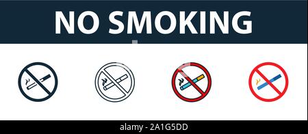 Ne pas fumer icon set. Symbole Premium dans différents styles d'icônes de sécurité incendie collection. L'icône non fumeur créatif, rempli de couleur, contours et télévision Illustration de Vecteur