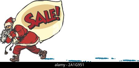 Vente de Noël concept d'entreprise. Père Noël avec un sac de cadeaux. Noël et Nouvel an. Pop art retro vector illustration dessin vintage kitsch Illustration de Vecteur