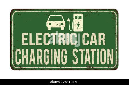 Station de recharge pour voitures électriques vintage métal rouillé signe sur un fond blanc, vector illustration Illustration de Vecteur