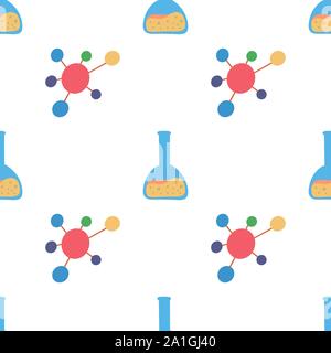 Molécule modèle homogène chimie et fiole, grande conception pour le fond, du papier d'emballage, de tissu, de surface. L'éducation de l'école contexte vecteur. Illustration de Vecteur