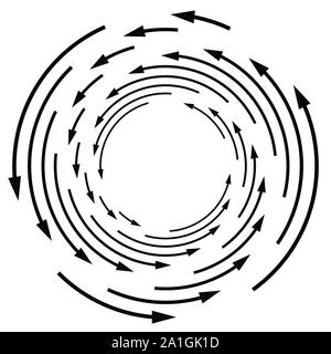 La rotation, tournent, concept torsion flèche circulaire illustration. radial, irradiant, spirale tourbillon, tournoiement de pointeurs. design pratique, recyclage, reprise Illustration de Vecteur