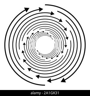 La rotation, tournent, concept torsion flèche circulaire illustration. radial, irradiant, spirale tourbillon, tournoiement de pointeurs. design pratique, recyclage, reprise Illustration de Vecteur