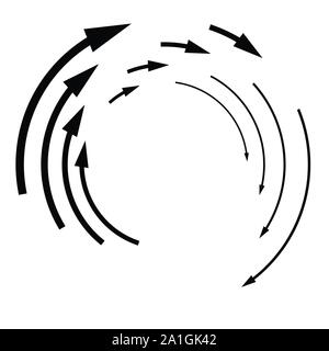 La rotation, tournent, concept torsion flèche circulaire illustration. radial, irradiant, spirale tourbillon, tournoiement de pointeurs. design pratique, recyclage, reprise Illustration de Vecteur