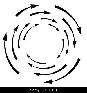 La rotation, tournent, concept torsion flèche circulaire illustration. radial, irradiant, spirale tourbillon, tournoiement de pointeurs. design pratique, recyclage, reprise Illustration de Vecteur