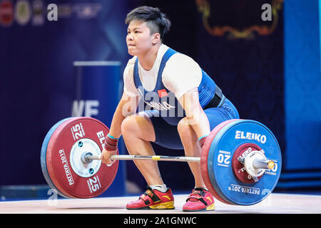 Pattaya, Thaïlande. 26 Sep, 2019. Wang Zhouyu de la concurrence de la Chine au cours de l'haltérophilie 87kg à l'événement aux Championnats du monde d'haltérophilie 2019 tenue à Pattaya, Thaïlande, le 26 septembre 2019. Credit : Zhang Keren/Xinhua/Alamy Live News Banque D'Images