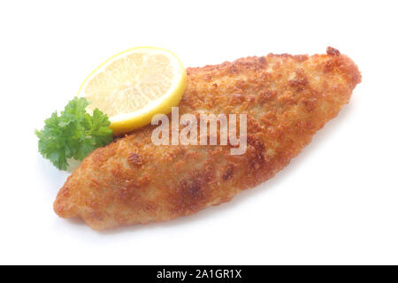 Crumbed filet frit de plie Isolated On White Banque D'Images