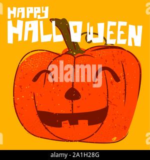 Sourire mignon visage rectangle halloween citrouille vintage illustration Illustration de Vecteur