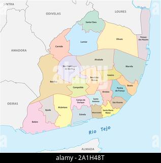Carte administrative de la nouvelle structure de la ville de Lisbonne Illustration de Vecteur