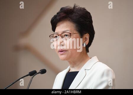 Beijing, Chine. Sep 17, 2019. Chef de l'exécutif de la Région administrative spéciale de Hong Kong Carrie Lam prend la parole lors d'une conférence de presse à Hong Kong, Chine du sud, le 17 septembre 2019. Credit : Lui Siu Wai/Xinhua/Alamy Live News Banque D'Images