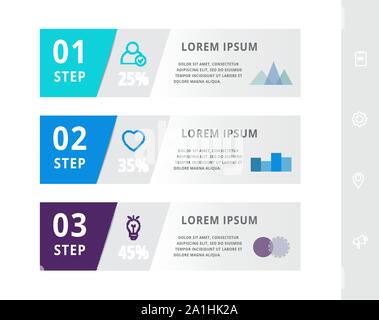 L'infographie moderne vecteur modèle plat étiquette pour trois diagrammes, graphique, présentation. Concept d'affaires avec 3 options, des rectangles. L'espace vide Illustration de Vecteur