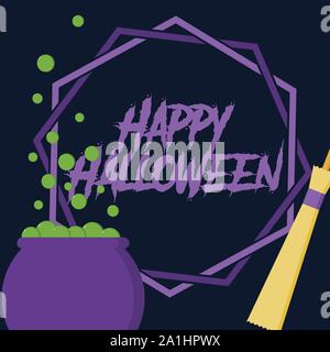Pentagram, chaudron et balai de sorcière pour halloween illustration vectorielle banner pouvez aussi utiliser pour l'alimentation ou l'histoire sociale des médias Illustration de Vecteur