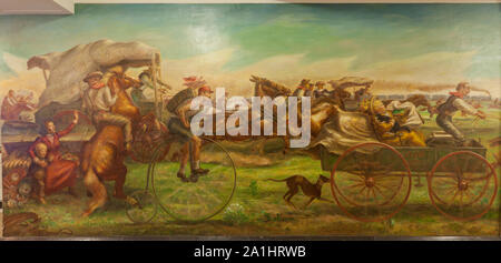 Peinture murale : l'Oregon Land Rush, le 22 avril 1889, par John Steuart Curry au ministère de l'intérieur, Washington, D.C. Banque D'Images
