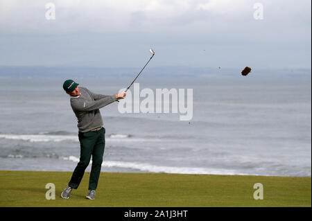 Justin Rose sur le 4e trou lors de la deuxième journée de l'Alfred Dunhill Links Championship à Kingsbarns Golf Links. Banque D'Images