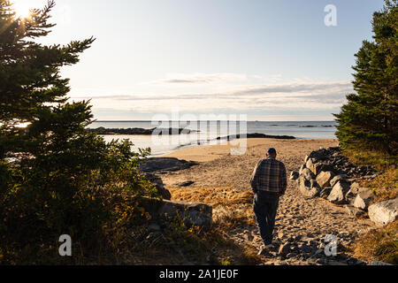 Représentant principal d'aller pour une promenade matinale sur la plage de Green Bay, Nova Scotia, Canada. Banque D'Images