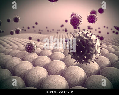 Domaine de cellules, les virus attaquent les cellules, action du système immunitaire humain Banque D'Images