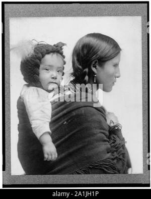 Native American Woman à partir de la région des Plaines, half-length portrait, faisant face à droite, avec bébé au dos] / Plage, N.Y Banque D'Images