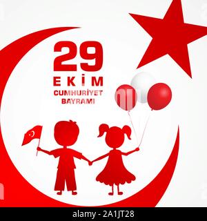 29 Ekim Cumhuriyet Bayraminiz kutlu olsun. Traduction : 29 octobre heureux Journée de la République de Turquie. Illustration de Vecteur