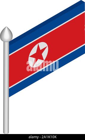 Illustration isométrique de mât de drapeau avec la Corée du Nord Illustration de Vecteur