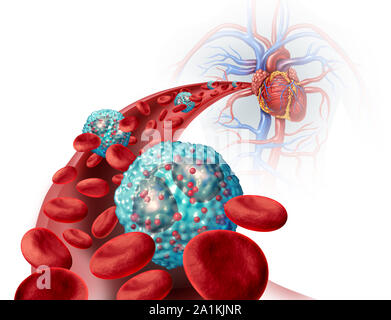 Globules blancs éosinophiles à l'intérieur du corps humain reliées au système immunitaire et l'état de santé d'allergie ou d'asthme comme les cellules à l'intérieur d'une artère. Banque D'Images