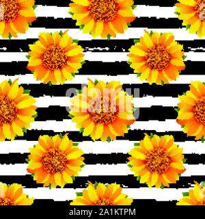 Modèle transparent avec des tournesols sur fond noir et blanc vector Illustration de Vecteur