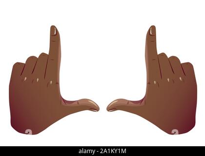 Les mains noires de culture châssis geste. Cadrage carré plat mains recadrage. African American mains prendre mire tournage comme appareil photo. Vector Color concept isolé sur fond blanc. Illustration de Vecteur