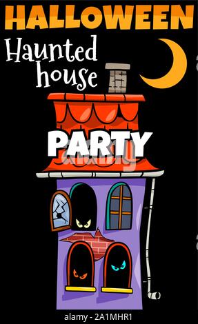 Cartoon Illustration d'Halloween de l'affiche de la partie conception avec Maison Hantée Illustration de Vecteur