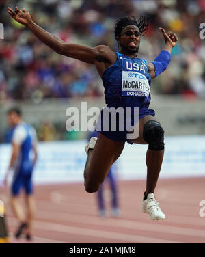 Doha, Qatar. 27 Sep, 2019. Steffin Mccarter de Organisation des Nations Unies au cours de la 17e Championnats du monde d'athlétisme IAAF entre match et jour 1 au Khalifa Stadium de Doha, au Qatar. Ulrik Pedersen/CSM/Alamy Live News Banque D'Images