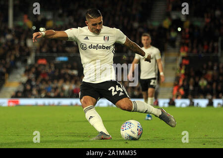 Londres, Royaume-Uni. 27 Sep, 2019. Anthony Knockaert de Fulham en action. Match de championnat Skybet EFL, Fulham v Wigan Athletic à Craven Cottage, à Londres, le vendredi 27 septembre 2019. Cette image ne peut être utilisé qu'à des fins rédactionnelles. Usage éditorial uniquement, licence requise pour un usage commercial. Aucune utilisation de pari, de jeux ou d'un seul club/ligue/dvd publications pic par Steffan Bowen/Andrew Orchard la photographie de sport/Alamy live news Crédit : Andrew Orchard la photographie de sport/Alamy Live News Banque D'Images