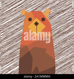 Smiling Cute Bear cartoon vector illustration. Zoo sauvage icône animale. Adorable animal moelleux à la droite. Isolé sur blanc. La faune forestière enfantillages ch Banque D'Images