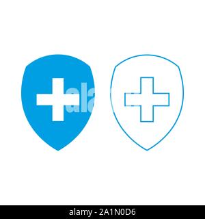 Protection avec une croix icônes isolé sur fond blanc. Illustration de Vecteur