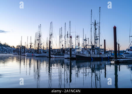 Les bateaux de pêche amarrés dans le port de Newport sur la côte de l'Oregon, USA Banque D'Images