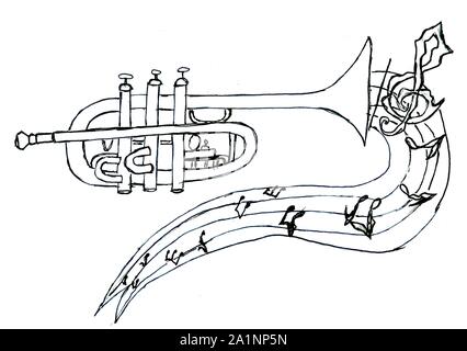 Caricature trompette en simple croquis dessinés à la main, style illustration. Banque D'Images