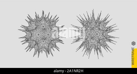 Sphère avec lignes connectées et points. Résumé grille moléculaire. Cristal. Illustration 3D de vecteur pour la chimie, la biologie, la médecine ou d'autres sciences. Illustration de Vecteur