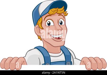 Gardien d'homme à homme Construction Cartoon Sign Illustration de Vecteur